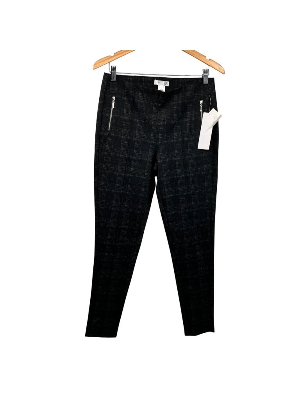 Retrology Womens Plaid Dress Pants Gray/Brown Skinny Zippers Medium New